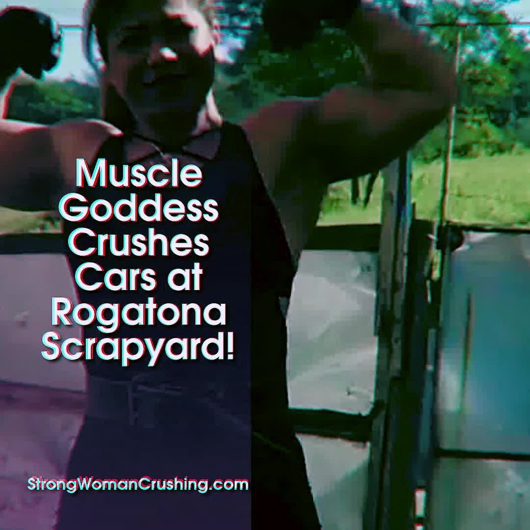 Video by MusclegirlStrength with the username @MusclegirlStrength, who is a brand user,  March 15, 2024 at 11:22 AM and the text says 'Muscle Goddess Crushes Cars at Rogatona Scrapyard!
Full Video: fbbstrength.com

Embrace the power and beauty of muscular female bodybuilders on display - crushing objects, lifting cars, and flexing their muscles with strength and grace at Rogatona..'