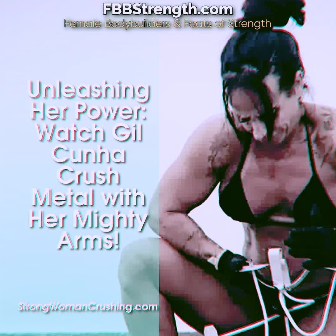 Video by MusclegirlStrength with the username @MusclegirlStrength, who is a brand user,  March 28, 2024 at 10:48 PM and the text says 'Unleashing Her Power: Watch Gil Cunha Crush Metal with Her Mighty Arms!
Full Video: fbbstrength.com

Experience the power and beauty of muscular female bodybuilders showcasing their strength - watch them bend metal, lift cars, and flex those impressive..'