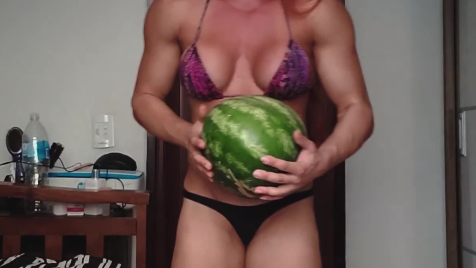 Video by MusclegirlStrength with the username @MusclegirlStrength, who is a brand user,  April 5, 2024 at 8:18 PM and the text says 'Muscle Goddess Crushes Watermelon with Power Pecs and Legs!: fbbstrength.com

#musclegirl #musclegirllove #femalemuscle #femalemuscles #featsofstrength #MuscleCrush #StrongWomen #PowerfulFruitSmash'