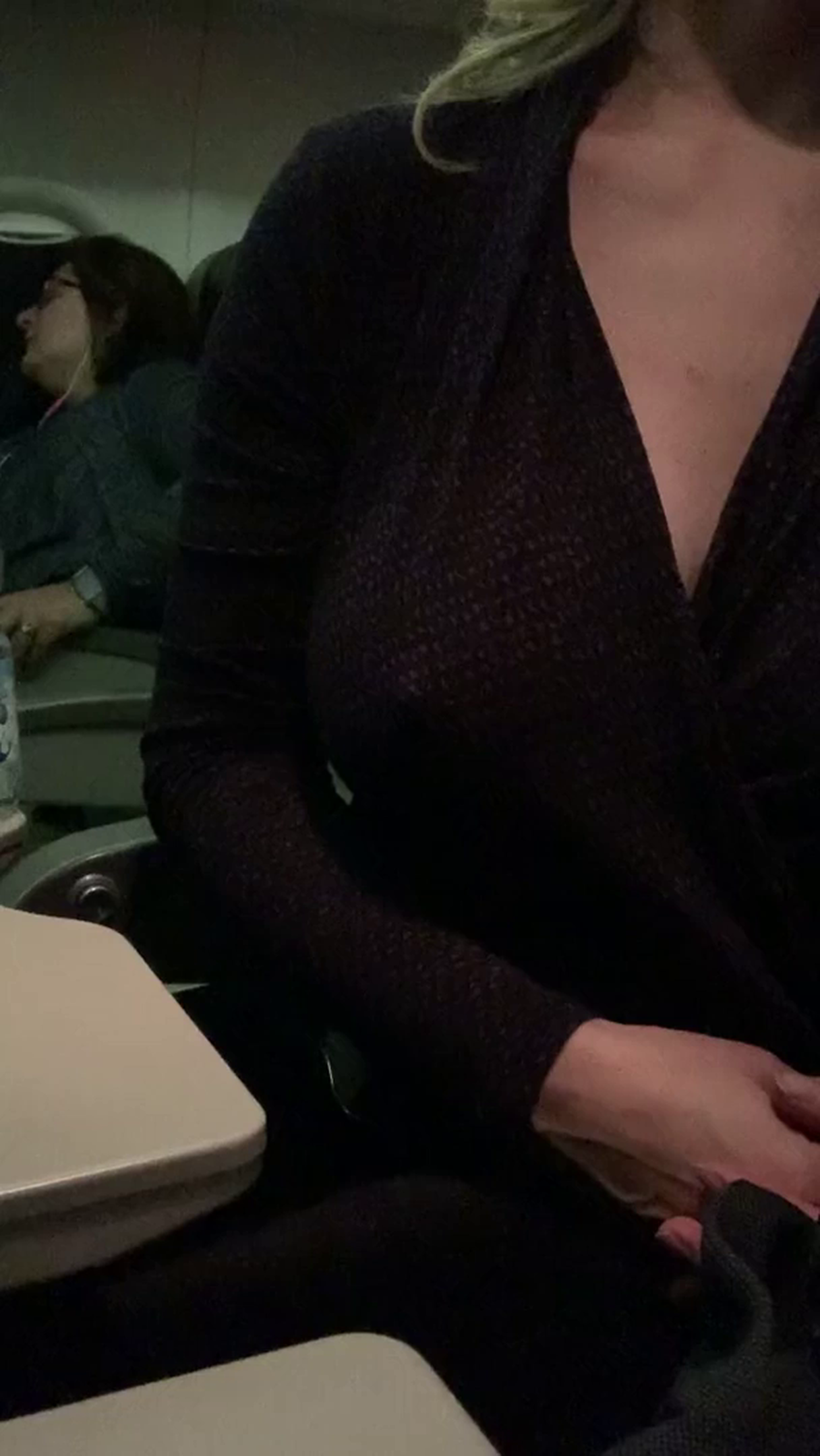 Video by FreakyGeeky with the username @FreakyGeeky,  December 2, 2020 at 12:58 PM. The post is about the topic Public and daring and the text says '#flash #airplane #public #nipple #blondie'