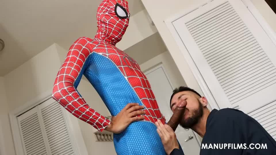 Video by AdultPrime with the username @adultprime, who is a brand user,  April 10, 2024 at 6:43 AM. The post is about the topic Gay Porn and the text says 'Spiderman vs the Cock Gobbler at https://ManUpFilms.com 😎'