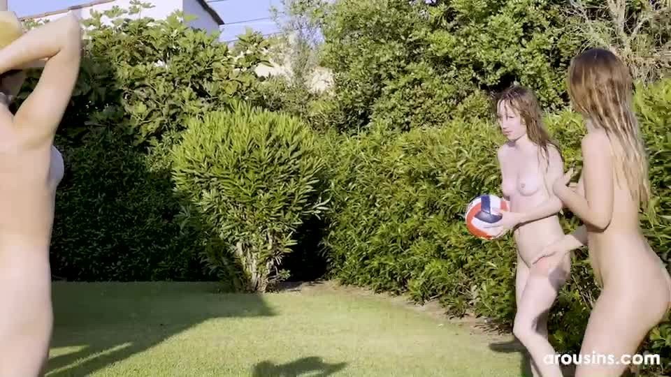 Video by AdultPrime with the username @adultprime, who is a brand user,  April 21, 2024 at 8:28 AM. The post is about the topic OutdoorFun and the text says 'Naked volleyball, behind the scenes at https://Arousins.com 😎'